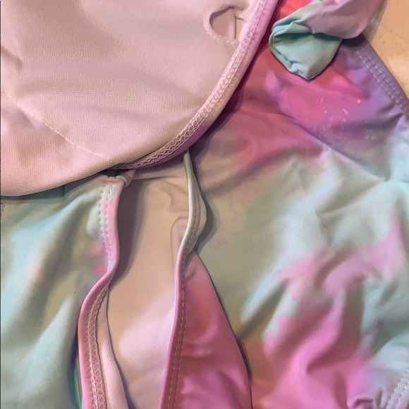 Blue Pink Purple Tie Dye Plunge V Criss Cross Back One Piece Swimsuit New - Picture 9 of 13